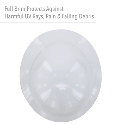 Top view of Supereight Thermoplastic Full Brim Hard Hat With 8 Point Ratchet Suspension White Safety Helmet showcasing full brim