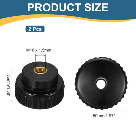 Badass Knurled Thumb Nuts M10 X 50mm Black Clamping Fasteners With Copper Core Lock Hardware for 3D Printers, 50mm size.