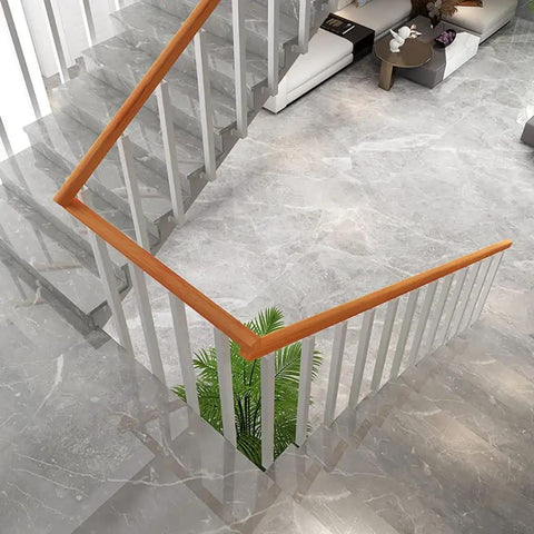 Hella Sturdy White Stainless Steel Stair Spindles For Deck And Porch, 25 pack, modern railing design with wood handrail.