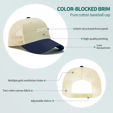 No Crying On The Yacht Women Trucker Hat Vintage Vibe Cap With Breathable Mesh Anti Sweat Band and Adjustable Snapback