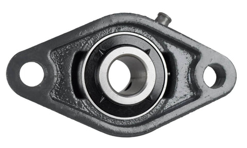 Front view of a Three Quarter Inch Two Bolt Flange Bearing With Set Screws Cast Iron Housing Grease Zerk Lubrication Bore