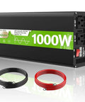 Pure Sine Wave Power Inverter 12V DC To 120V AC, 1000W Continuous, 2000W Surge with dual AC outlets and cables