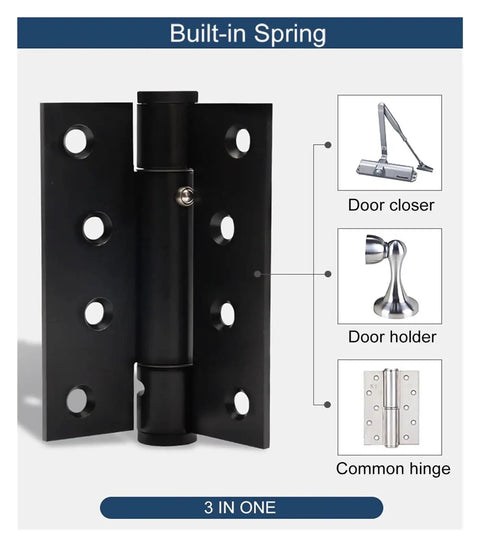 Adjustable Docking Hinge Door Closer In Stainless Steel With Spring Loaded Self Closing System Easy Install Black Finish
