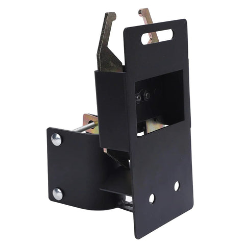 Heavy Duty Two Way Lockable Gate Latch For Round Tube Fences With Auto Close Mechanism, black metal design.