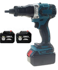Game Changer Cordless Electric Rivet Gun With Dual 4000 Mah Batteries, ergonomic grip and two batteries visible for RV and boat use.