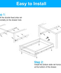 Illustration of 20 Inch Heavy Duty Drawer Slides Bottom Mount Side Mount Glides For Cabinets And Dressers installation steps.