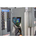 Person using 12V Max Connected Thermal Camera With 500 Sharp Thermal Images Storage For On Site Inspections in front of electrical panel