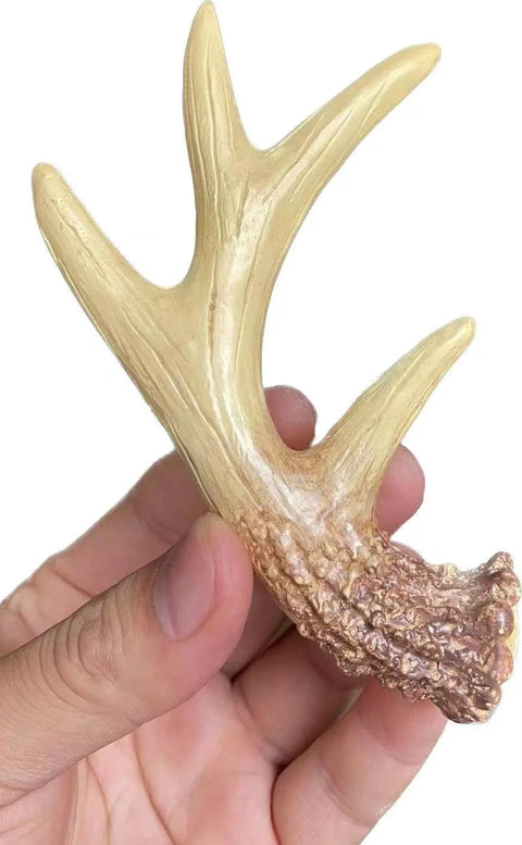 Close-up of hand holding Antler Inspired Resin Cabinet Knobs Set Of 6 With Deer Horn Design, showcasing hand-painted resin finish.
