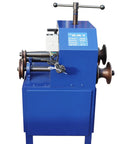 Pro Level Shop Ready Electric Pipe Bender And Tube Roller Machine With Comprehensive Die Setup For Snappy Curves On Square And Round Tubing Up To Three Inches, blue unit with control panel.