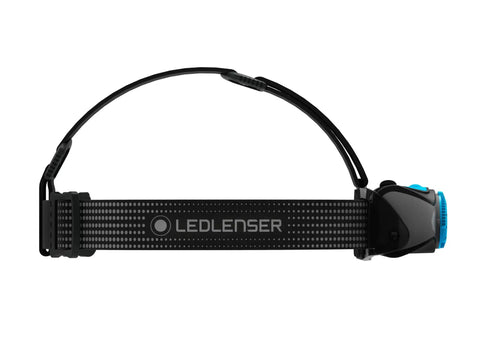 MH7 Lightweight Rechargeable Headlamp With Removable Headstrap 600 Lumens High Power LED side view black blue design