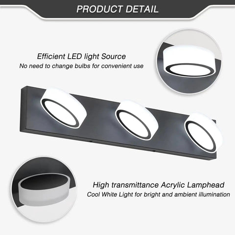 Matte Black Vanity Lights Over Mirror Three Light Modern Bathroom Fixture With Rotatable Oval Lampshades Adjustable 270 Degree Head Swivel