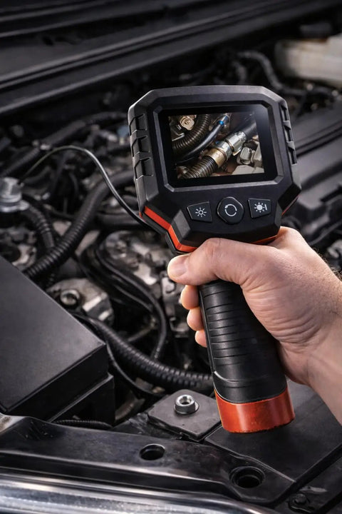 Clear View Borescope With 2.4 Inch LCD Screen And 8.5mm Waterproof Camera 38 Inch Flexible Cable used in engine bay.