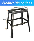 Universal Heavy Duty Power Tool Stand For Drill Press Belt Sander Bench Grinder Band Saw Scroll Saw And Planer Miter Saw With 32 Inch Working Height 18 By 27 Inch Storage Shelf Top To 20 By 25 Inch 600 Pound Load Rating Adjustable Feet Must Have, shown with dimensions.