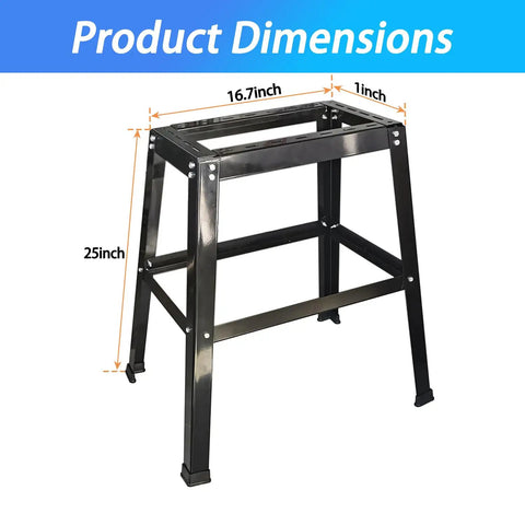 Universal Heavy Duty Power Tool Stand For Drill Press Belt Sander Bench Grinder Band Saw Scroll Saw And Planer Miter Saw With 32 Inch Working Height 18 By 27 Inch Storage Shelf Top To 20 By 25 Inch 600 Pound Load Rating Adjustable Feet Must Have, shown with dimensions.