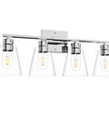 Chrome Four-Light Vanity Light Fixture Over Mirror With Clear Glass Shade, E26 Wall Sconce For Bedroom Hallway Farmhouse