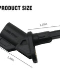 Front ABS wheel speed sensor, black plastic housing with mounting flange, about 1.2 to 1.5 in long
