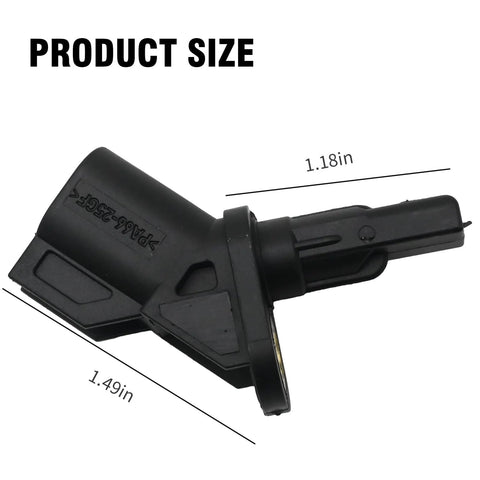 Front ABS wheel speed sensor, black plastic housing with mounting flange, about 1.2 to 1.5 in long
