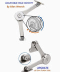 Close-up of heavy duty soft close chest hinges for toy boxes and wooden chests, zinc alloy, adjustable lid support.