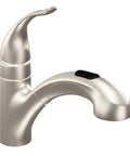 No Fuss Fix With Badass Power Clean Spray And Slick Spot Resist Stainless Finish For Kitchen Or Laundry Sink Quick Connect Tool Free Mount Heavy Duty One Handle Pullout Faucet Setup in brushed stainless steel.