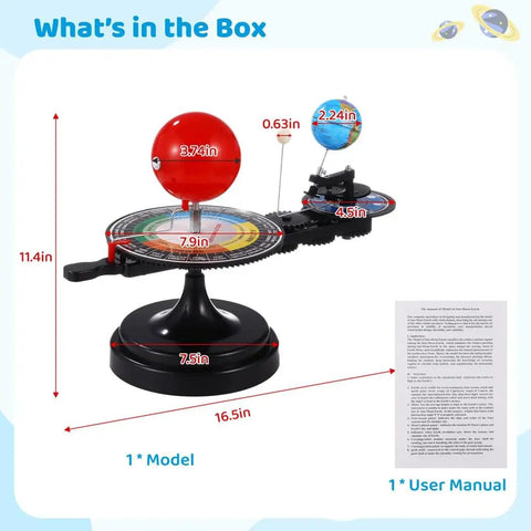 Hands On Solar System Model With Light For Kids And Teens, Totally Kid Friendly Orrery That Demonstrates Sun Earth Moon Dynamics In A Fun Planetarium Science Kit, 16.5x11.4 in, plastic, with manual