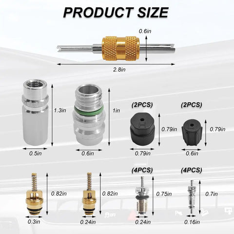 Air Conditioning Valve Core Kit For Most Cars With R12 R134a Compatible Cores And Teflon Seals size dimensions diagram