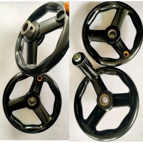 Heavy Duty Bakelite Three Spoke Handwheel 4 Inch To 8 Inch Dia With Removable Crank Handle For Industrial Machines And DIY Projects That Look Awesome And Feel Solid, black three-spoke