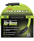Image of packaging for Half Inch By 100 Foot Air Hose With Three Eighths MNPT Fittings, Heavy Duty Hybrid, Lightweight ZillaGreen