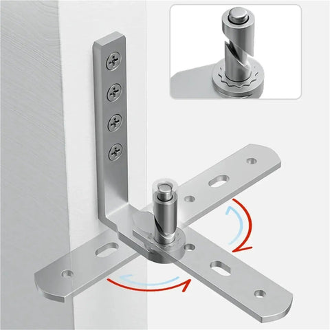 Built Tough Stainless Steel Pivot Door Hinge Delivering Slick 360 Degree Spin And Instant Auto Close Function For Heavy Duty Room Dividers And Thick Hardwood Trims, showing mounting detail.
