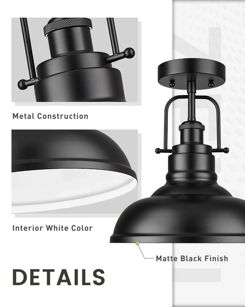 11 Inch Semi Flush Mount Ceiling Light With Industrial Vibe Matte Black Exterior And White Interior One Light Fixture details