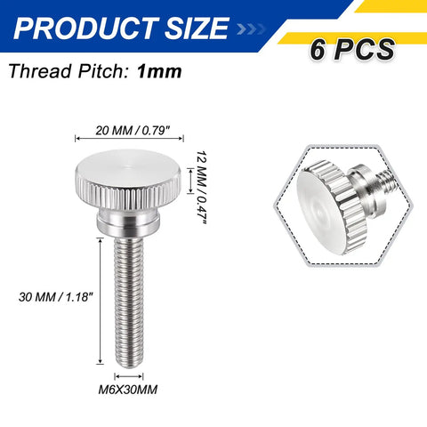 Heavy Duty M6 X 30mm Knurled Thumb Screws Cast From Tough 304 Stainless Steel Offering A Flat Head Design And Zero Rust Nonsense, 6 pcs set.