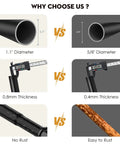 Black Long Shower Curtain Rod Tension Bar 30 To 120 Inch Adjustable Spring Heavy Duty No Drill No Slip Stainless Steel Rust Resistant