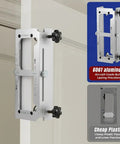 Pro Grade Dead Nuts Precise Door Hinge Template Kit For Router Adjustable Mortise Jig Rock Solid Aerospace 6061 Aluminum showing precise fit and measurements.