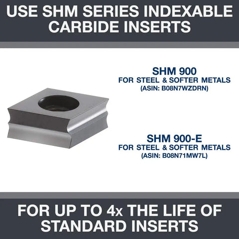 SHM Series indexable carbide insert for metal, designed for SHM 900 and SHM 900-E, ideal for steel and softer metals.