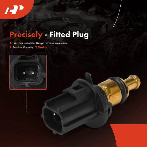 A-Premium engine coolant temperature sensor, 2-pin plug, black plastic housing with brass probe (close-up)