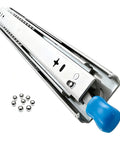 Heavy-Duty 56-Inch Full-Extension Drawer Slides Rock Solid Cold Rolled Steel Ball Bearing Rails with blue handle for smooth operation.