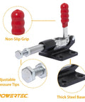 Push Pull Toggle Clamp Heavy Duty 500Lb Holding Power With Quick Release Lever 180 Degree Open shown with non-slip grip and thick steel base.