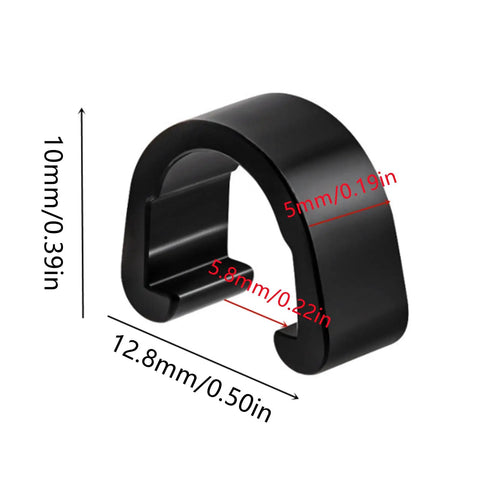 12 Pack Aluminum Alloy Bicycle Cable Clamps And C Clips For Housing And Hose Guides Brakes Derailleurs And Shifters Dope MTB And Road Bike Cable Management Durable Easy Install Secure Fit with dimensions shown.