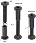 Detailed view of black M6 bolts from 40 Sets Black M6 Bolts And Nuts Cap Nuts Assortment Kit with measurements and M4 drive tool.