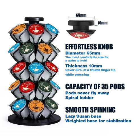 Wobble Free 35 Pod Coffee Pod Carousel Compatible With Keurig K Cup Pods And Third Party Pods, Holds 35 Pods, Smooth Spin Stand