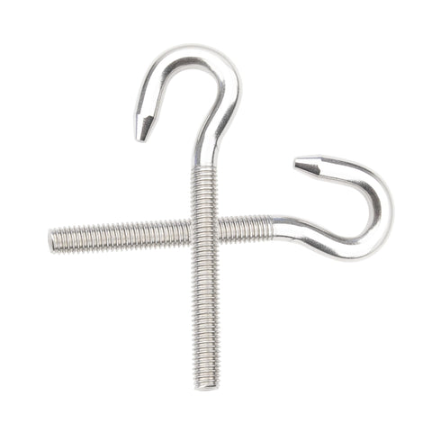 Heavy Duty M8 Stainless Steel Hook Bolts With Nuts, Washers, And Lock Washers, 8 Pack, 304 Stainless Eye Ring Screw In Hooks, side view
