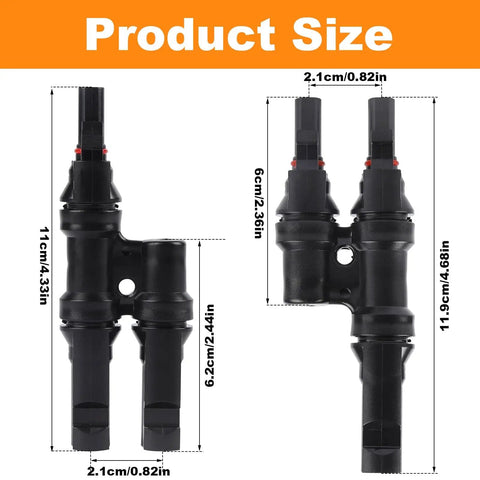 Dimensions of One Pair Solar Branch Y Connector For Parallel Connection Between Solar Panels FMM MFF MC4 Branch