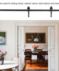 6-Foot Sliding Barn Door Roller Track Kit With Carbon Steel Hardware And POM Rollers installed on interior door frame