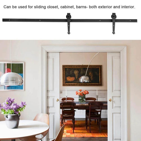 6-Foot Sliding Barn Door Roller Track Kit With Carbon Steel Hardware And POM Rollers installed on interior door frame
