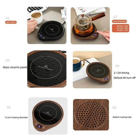 Keep Your Daily Drip Stayin Toasty With This Electric Coffee Mug Warmer Featuring Three Custom Temperature Levels Four Hour Auto Shut Off And Compact Desk Base For Zero Cold Sip Regrets showing black heater with glass-ceramic panel and three temperature settings.