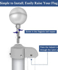 Heavy Duty Flagpole Hardware Repair Kit With 50 Ft Halyard Rope 3 Inch Ball Topper attached on flagpole with pulley for easy use.