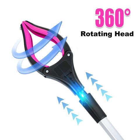Grabber Reacher Tool, 32-inch foldable trash picker with purple grip and 360° rotating jaw