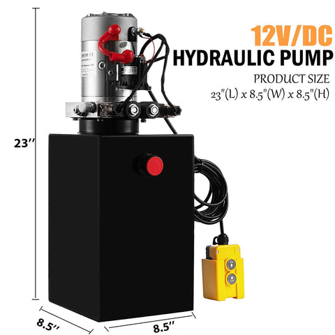 15 Quart Double Acting Hydraulic Pump for Dump Trailers and Trucks, 12V DC Power Unit With Metal Reservoir, 2 GPM Flow, 3200 PSI Max, Horizontal Mount, Remotely Controlled Lift System