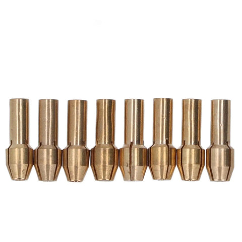 Super Cool Hilitand Brass Drill Chuck Adapter With Keyless Design And Eight Sweet Collet Sizes From One Thirty Second To One Eighth Inch For Woodworking And Engraving Projects That Are Totally Awesome, showing 8 brass collets for precision tasks.
