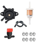 Replacement Fuel Pump for Lawn Mower with 24 393 04-S and 24 393 16-S engines, includes fuel filter, line, and shut-off valve.