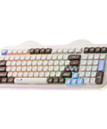 Wireless 98 Key Mechanical Keyboard Offering A Super Cute Cake Inspired Design With Dedicated Numpad Choco Candy Switches Compact Form Factor top view showing colorful keycaps and sleek design.